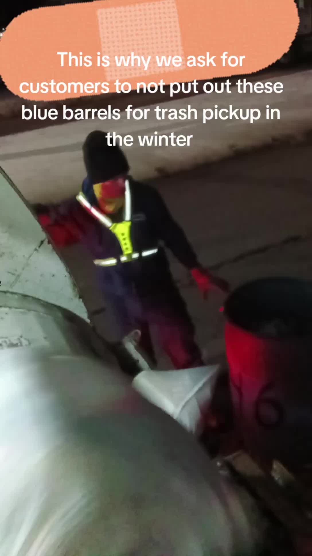 Do not put out any barrels like this one for trash pickup they will no longer be picked up  🤕 #ouch #viralvideo #trendingvideo #fun #winter 