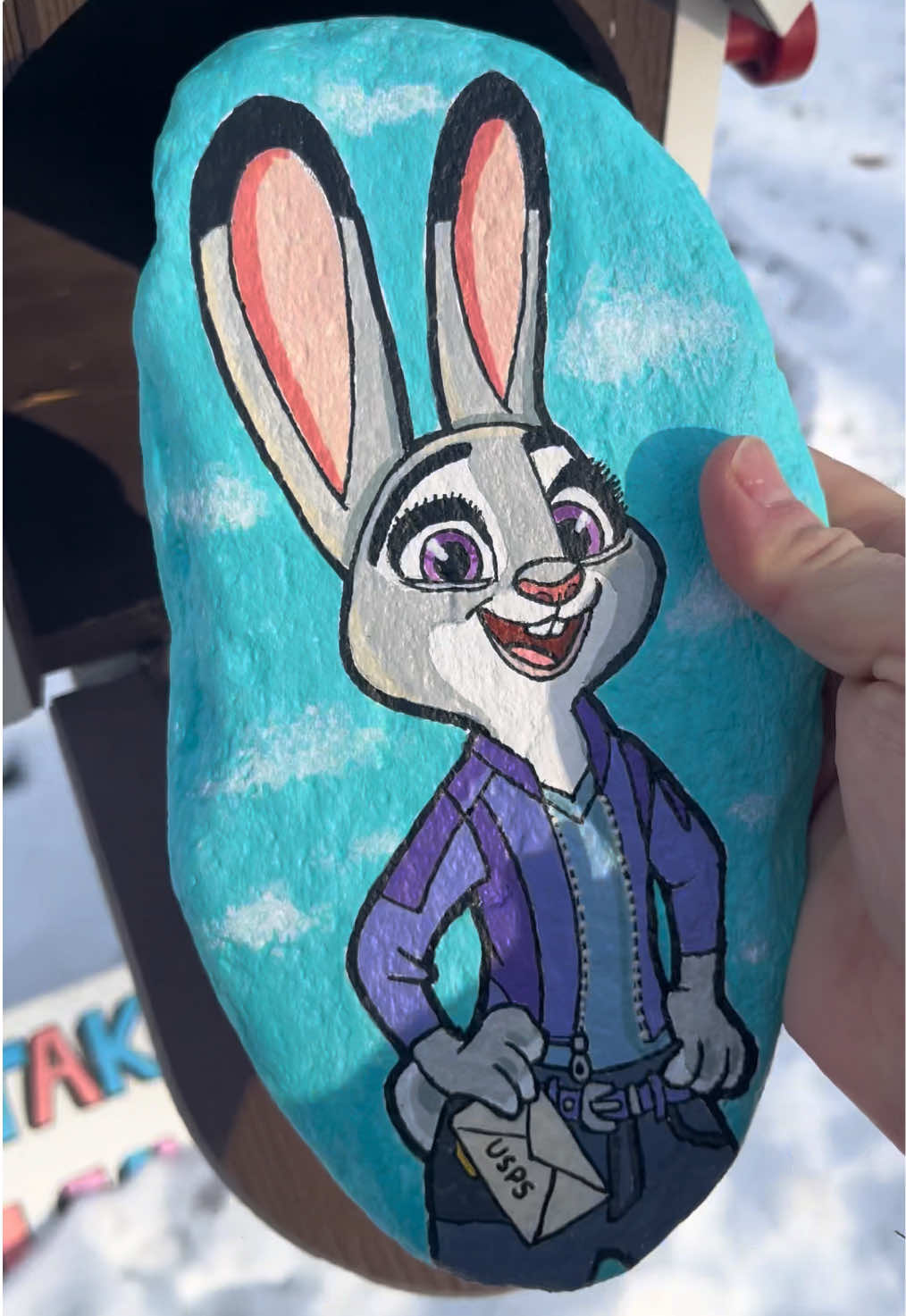 Day 4 painting a rock to my mailman until he gets mad. #rock #zootopia #zootopia2 #rockart #fy