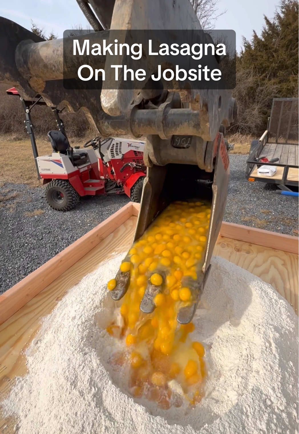 We attempted to make a massive pan of lasagna using construction tools #construction #heavyequipment #cooking #diy #contractor