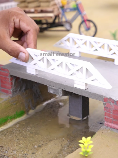Mini bridge build using by mini bricks and concrete##miniaturebuild #handmadeconstruction #minibridgeproject#cement #ASMR #smallcreator